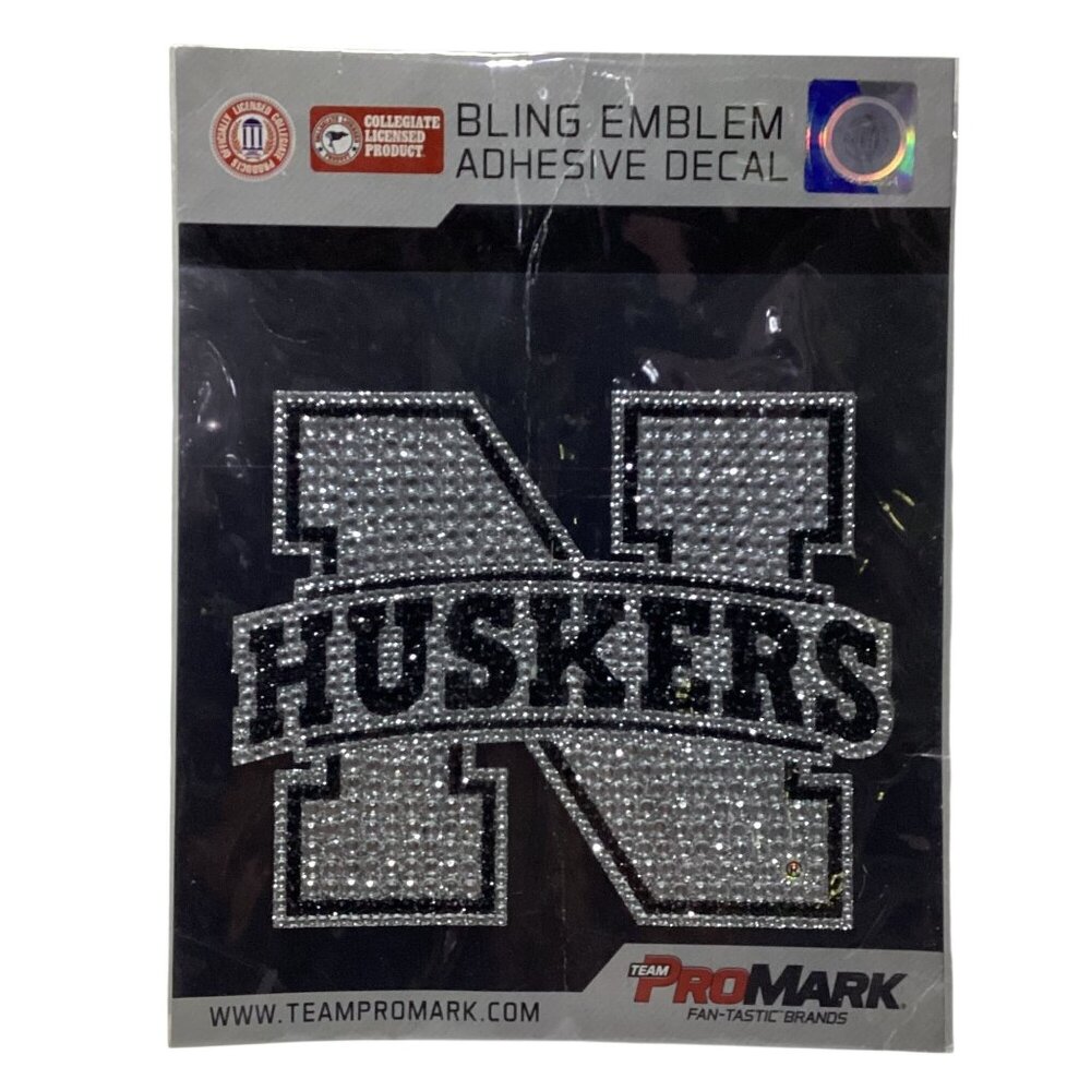 NCAA NEBRASKA CORNHUSKERS DECAL LOGO AUTO EMBLEM - Rhinestone Bling NEW